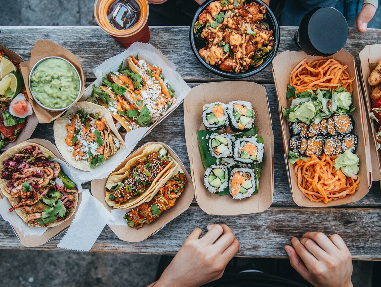 Colorful street food stalls at a local market, perfect for backpackers.