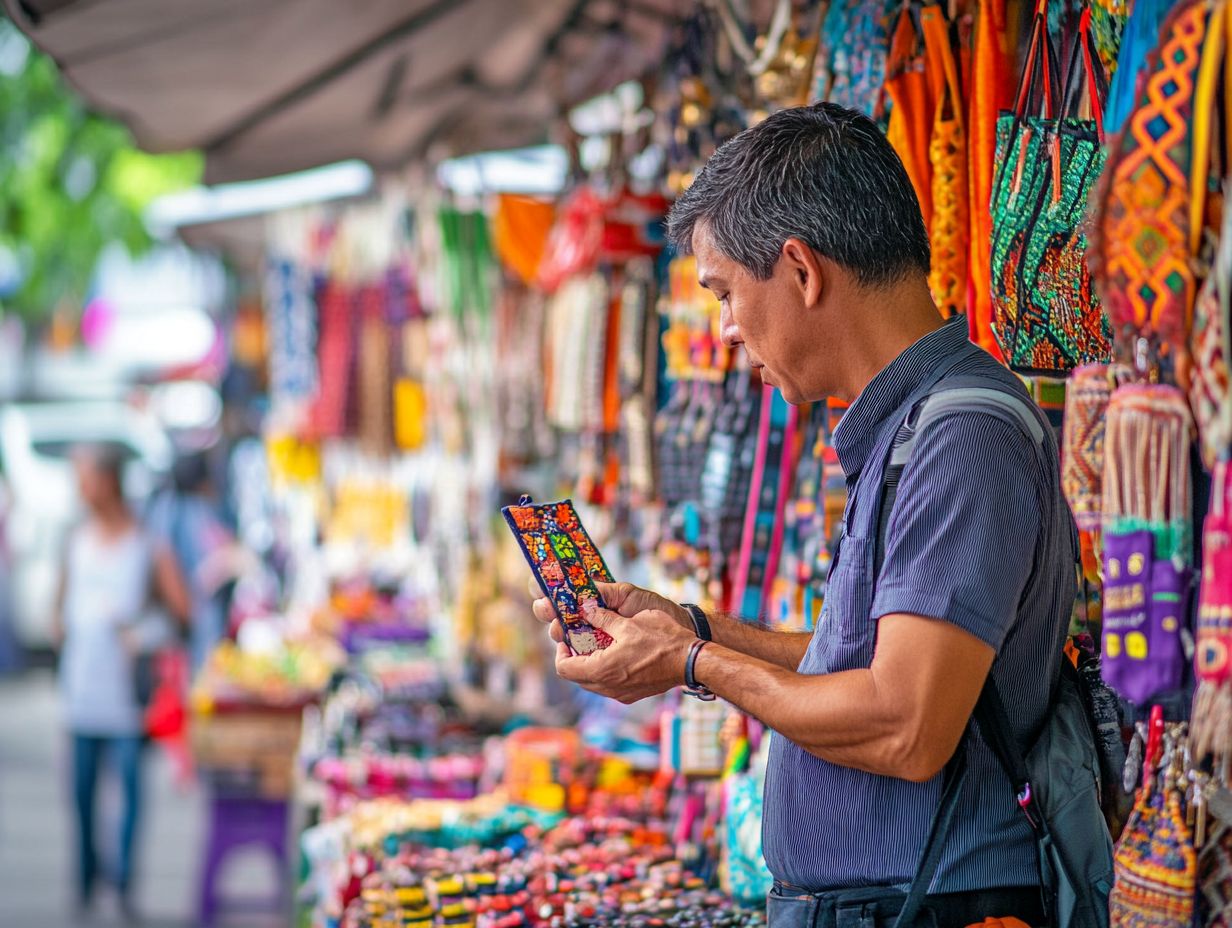 Illustration of tips for saving on souvenirs while traveling.