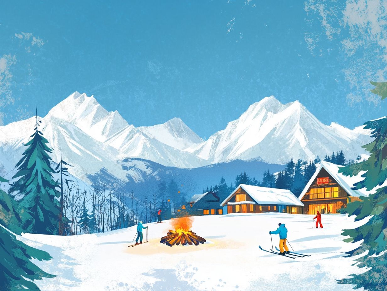 A collage of affordable ski resorts during winter activities