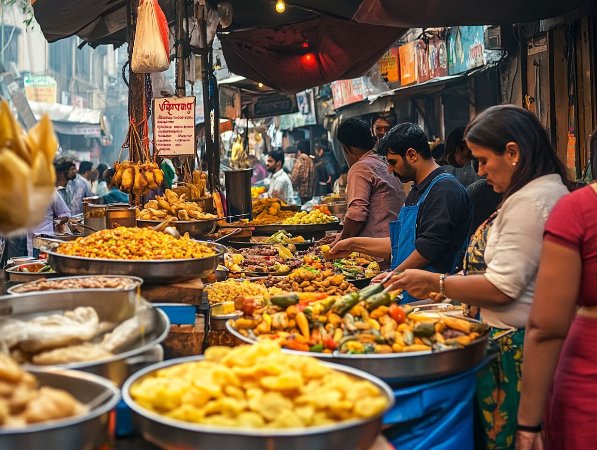 A vibrant street food stall in Mumbai showcasing local delicacies.