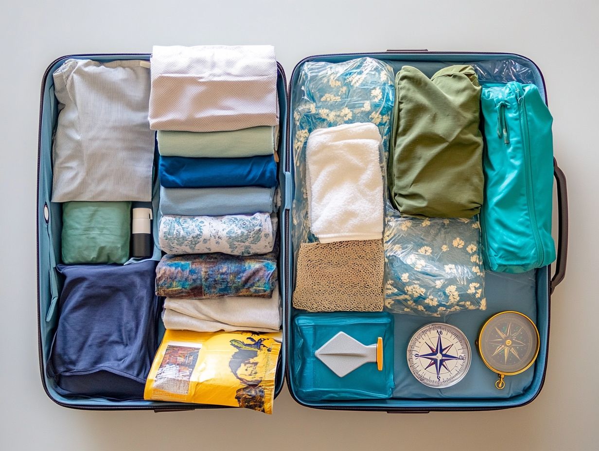 Essential packing tips for solo travelers, showing various travel items.