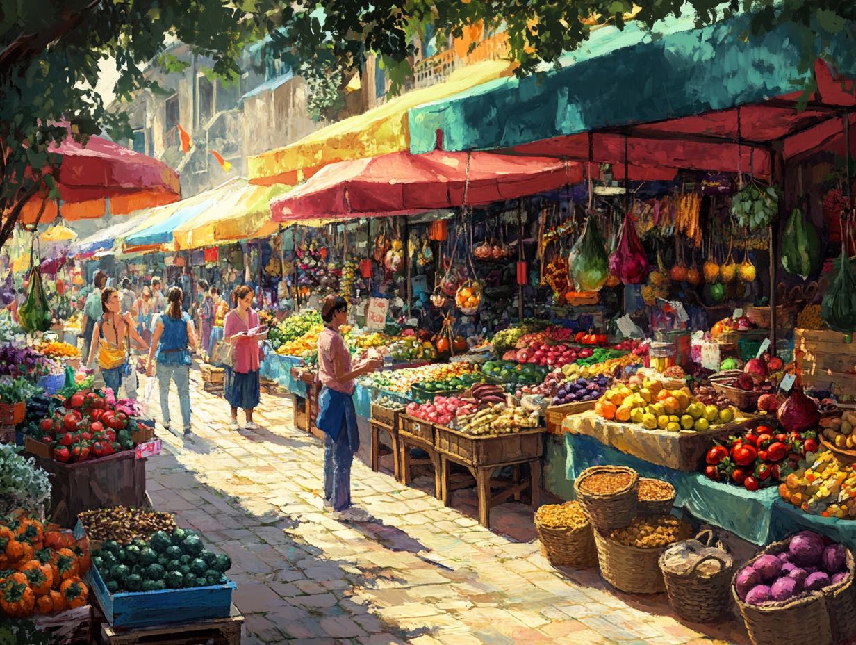 A vibrant local food market showcasing fresh produce.