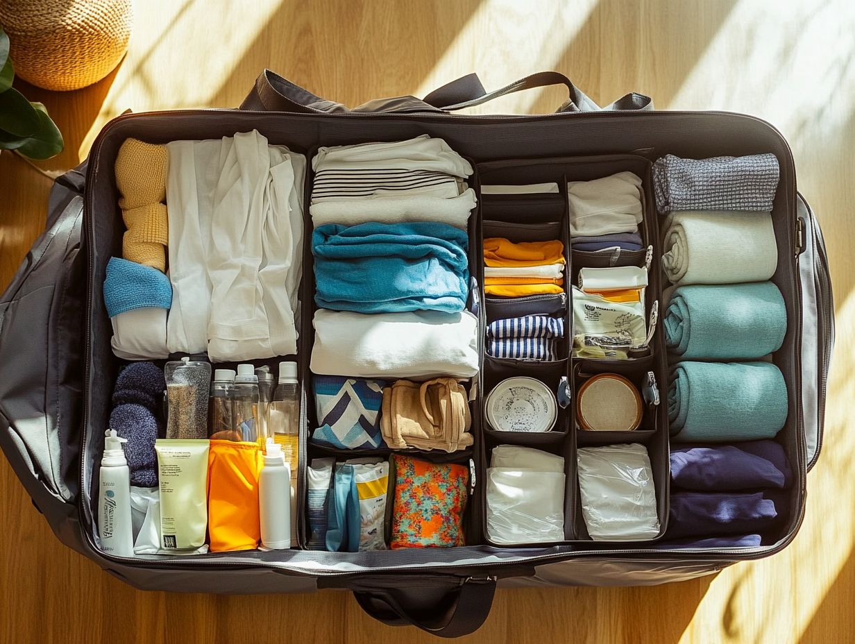 Image of key takeaways for organizing your travel bag.