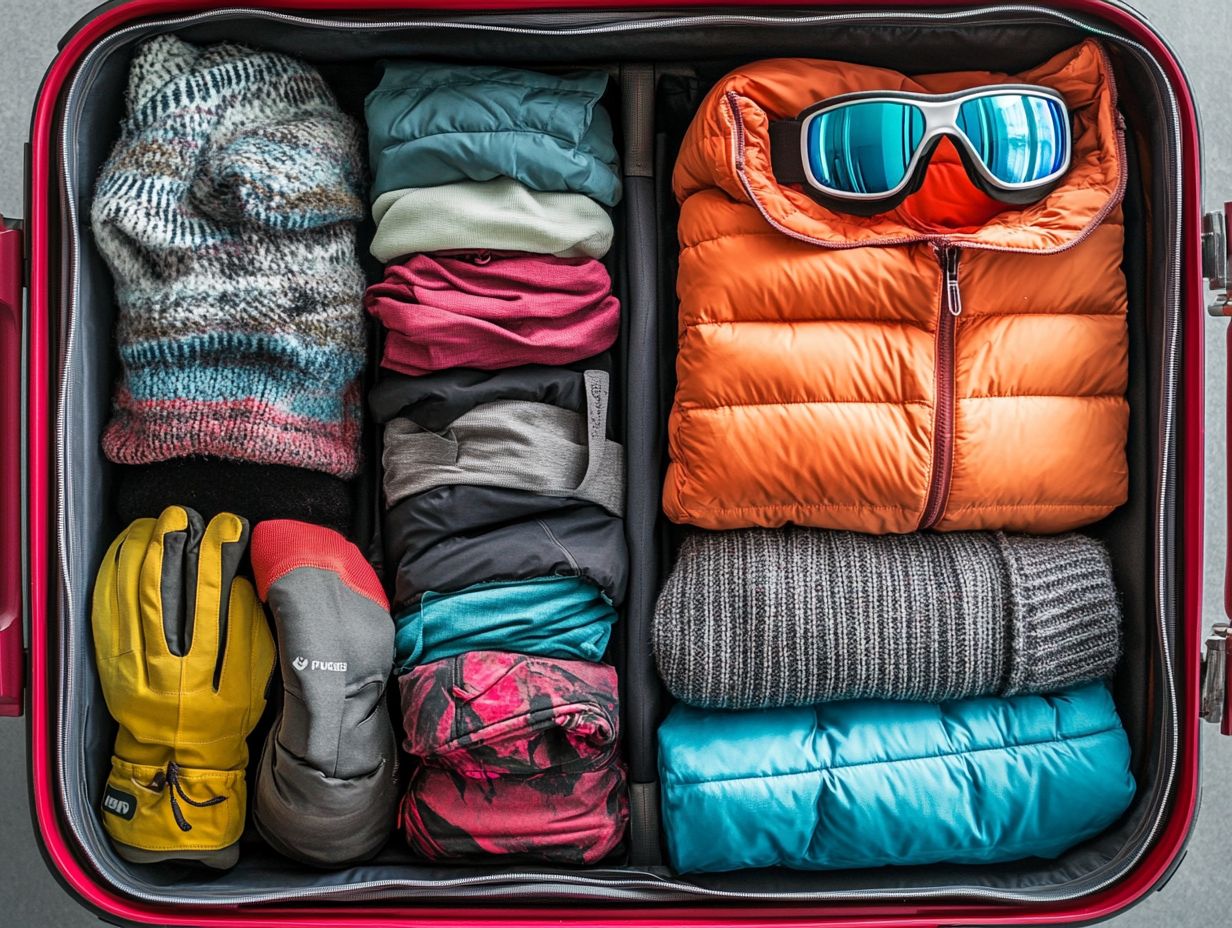 Visual guide for packing light for a ski trip