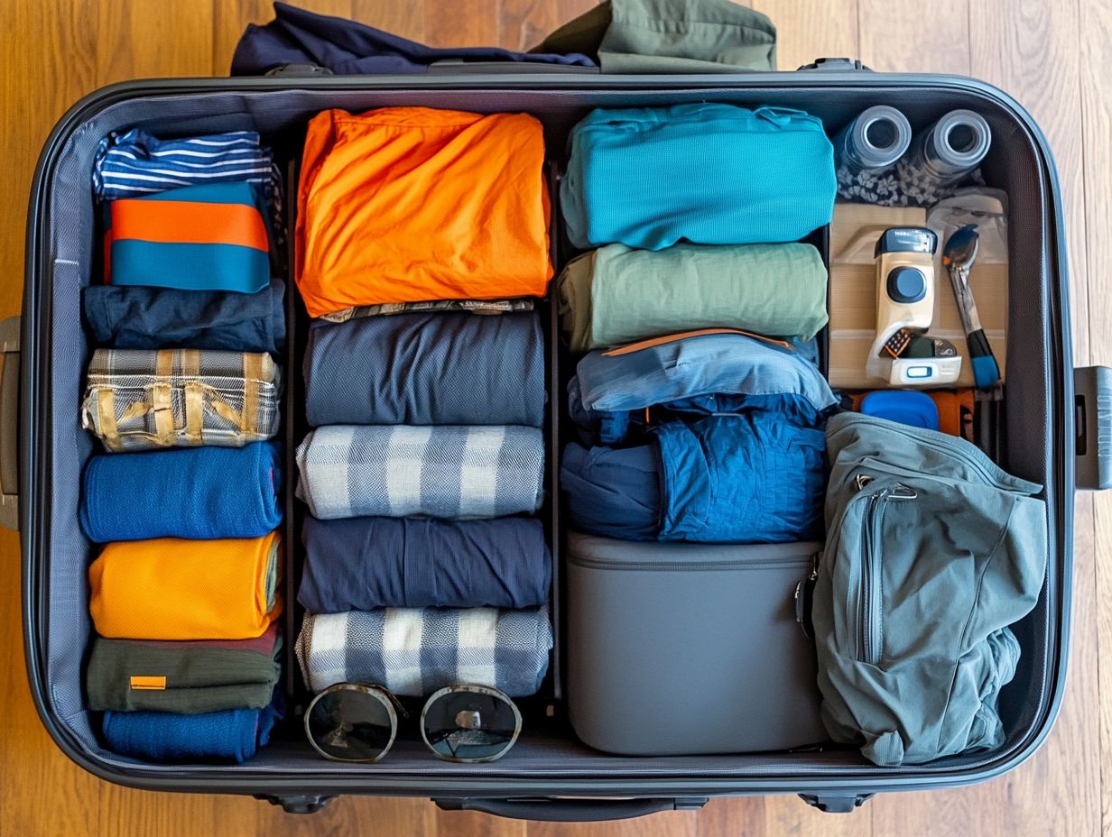 Visual guide on saving space in luggage.